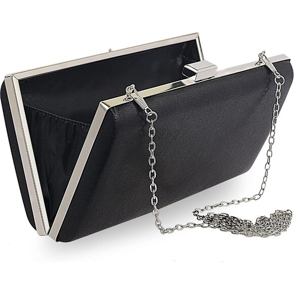 🆕Women Black Satin Fashion Party Evening Handbag Elegant Clutch Bag Accessories - Picture 7 of 8